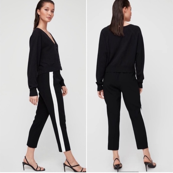 Aritzia Babaton Cohen Tuxedo Stripe Pull on Pants Ankle Cropped Tapered Trouser - Picture 1 of 7